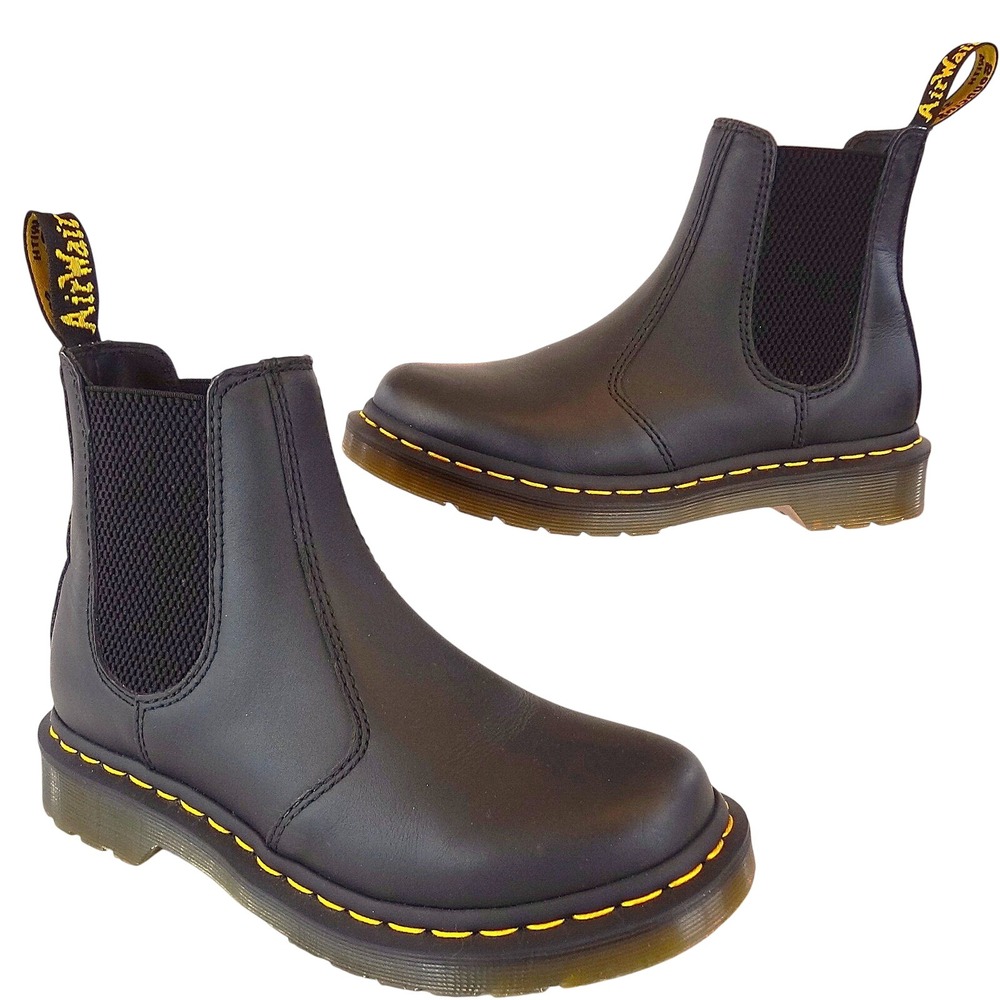 Dr Martens Black Leather Chelsea Boots Pull Tab Yellow Stitching Size 5 US Women